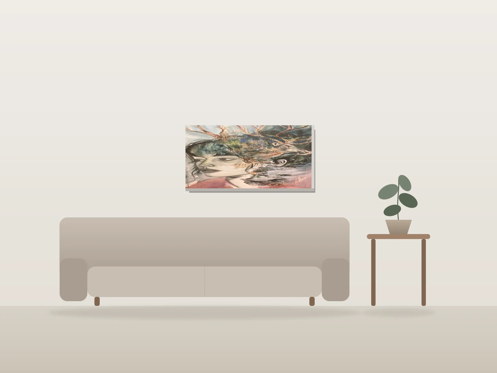 Intérieur sauvage by Jeanne Beaudry shown to scale in a room