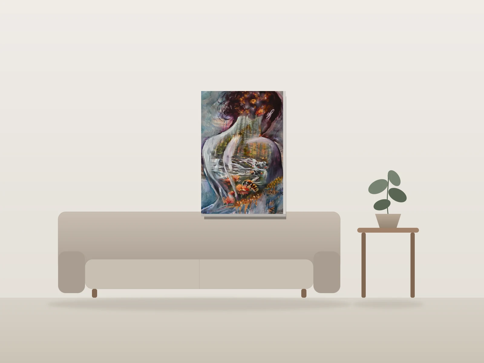 Mère by Jeanne Beaudry shown to scale in a room