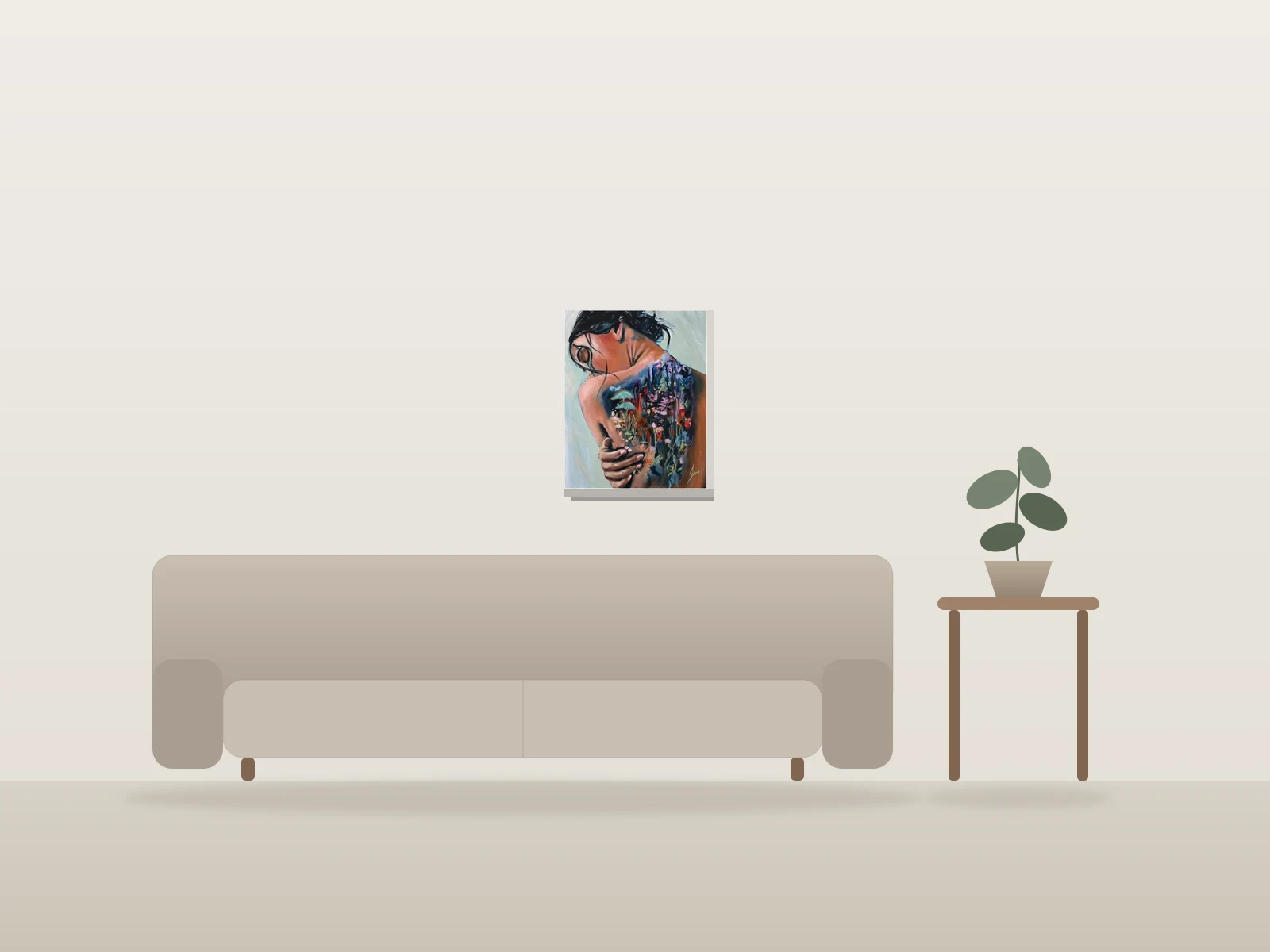 Courage by Jeanne Beaudry shown to scale in a room