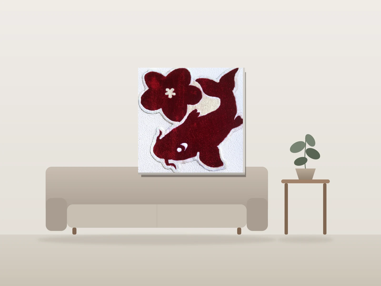 Tapis Logo Marquist – Poisson Koi & Fleur by Marquistcustoms shown to scale in a room