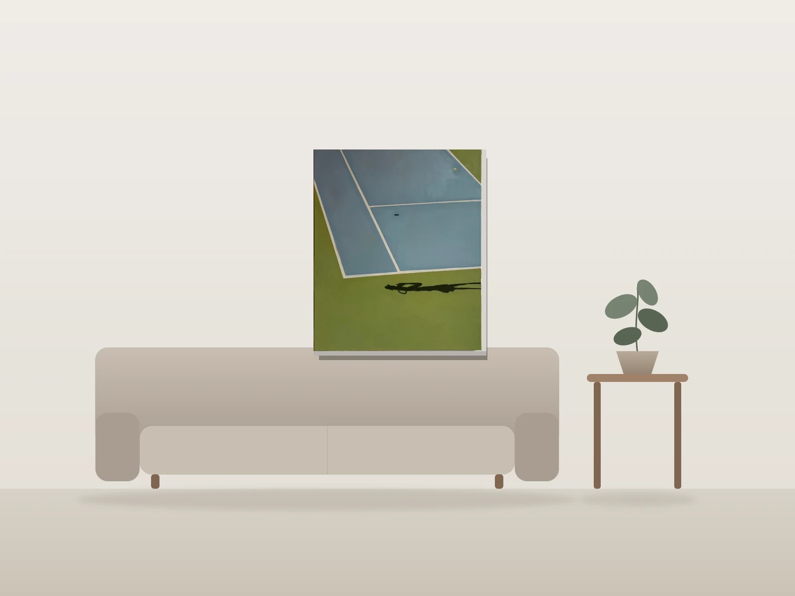 Après-midi sur le court by Ariane Duplessis shown to scale in a room