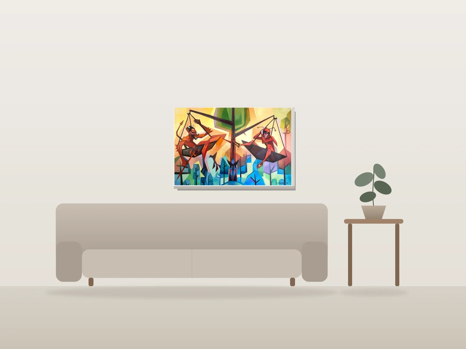 Balance by Charlie Ramos shown to scale in a room