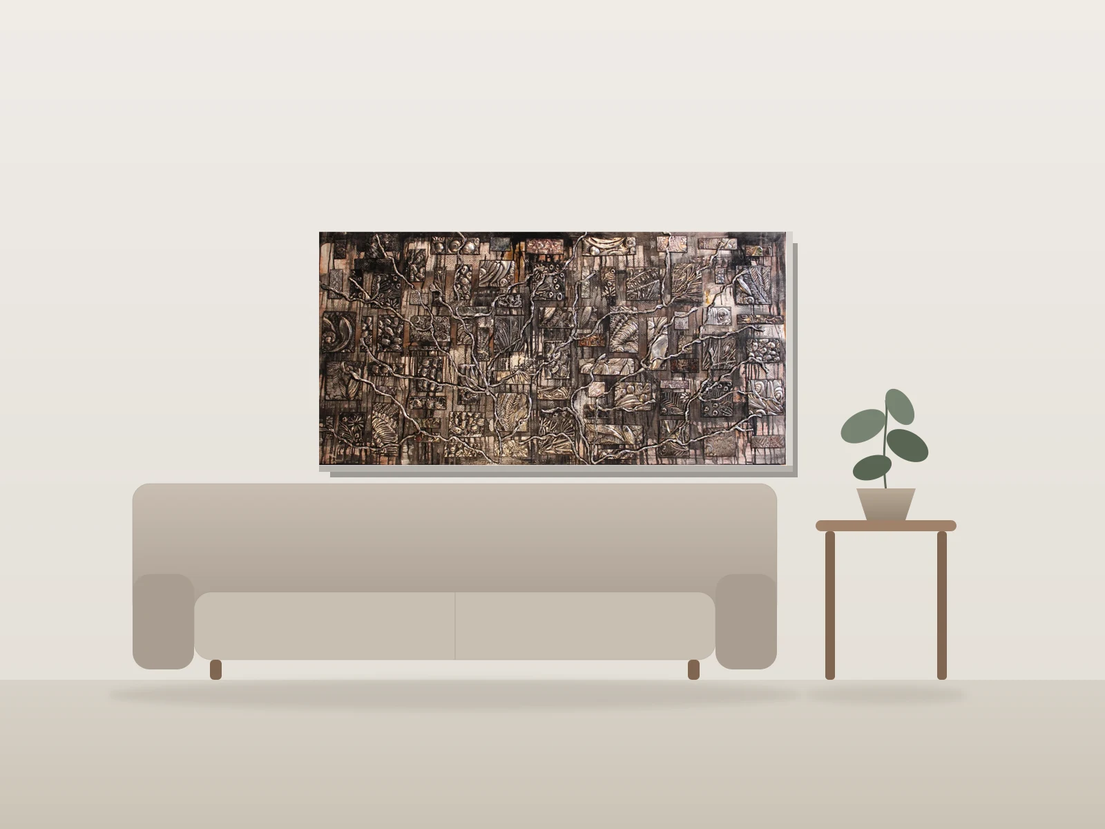 Fragments de vie III by cathyjolicoeur shown to scale in a room