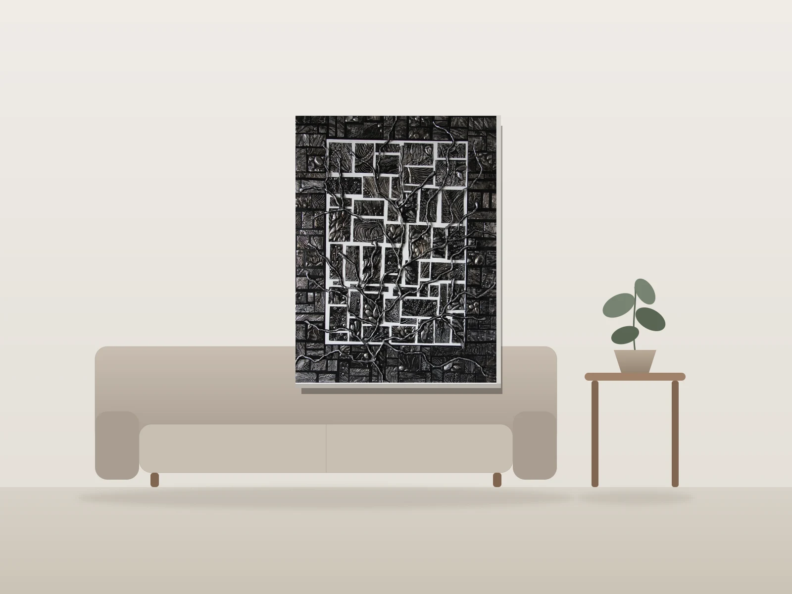 Empreinte silencieuse II by cathyjolicoeur shown to scale in a room