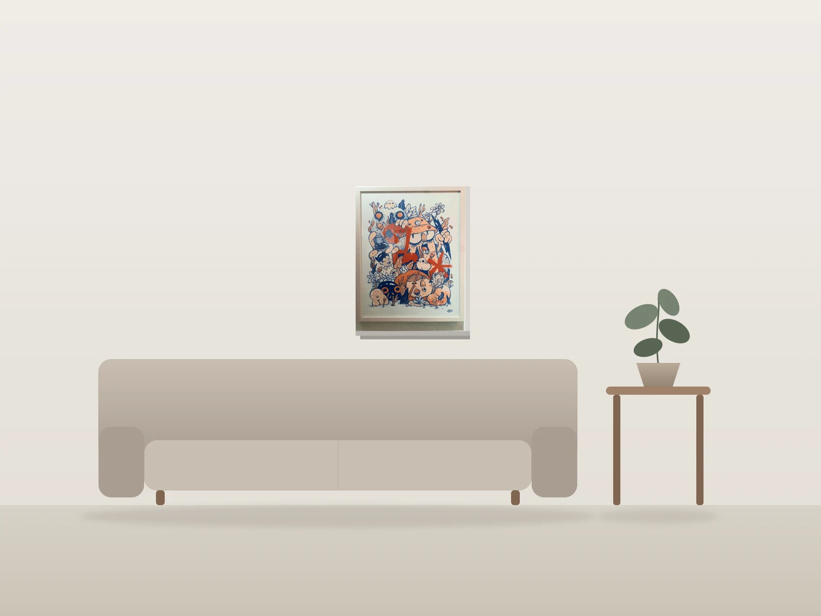 Le vieux en enfer by Astro shown to scale in a room