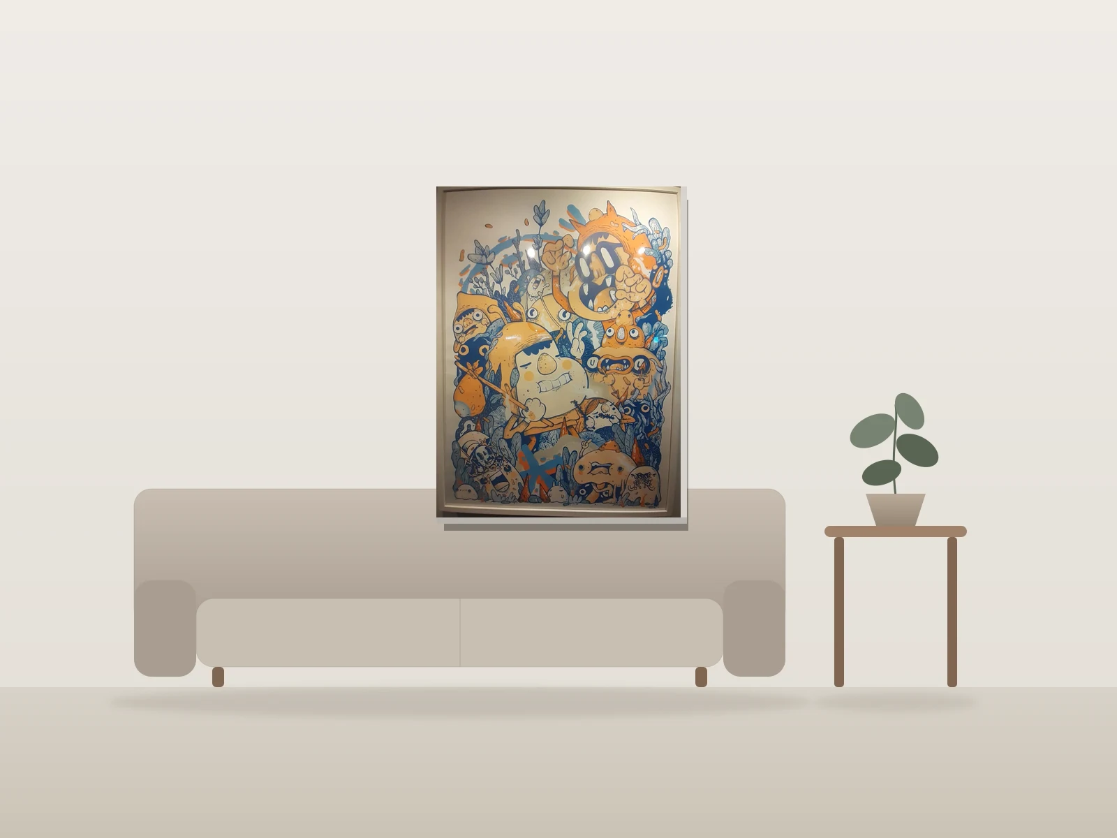 Sans titre by Astro shown to scale in a room