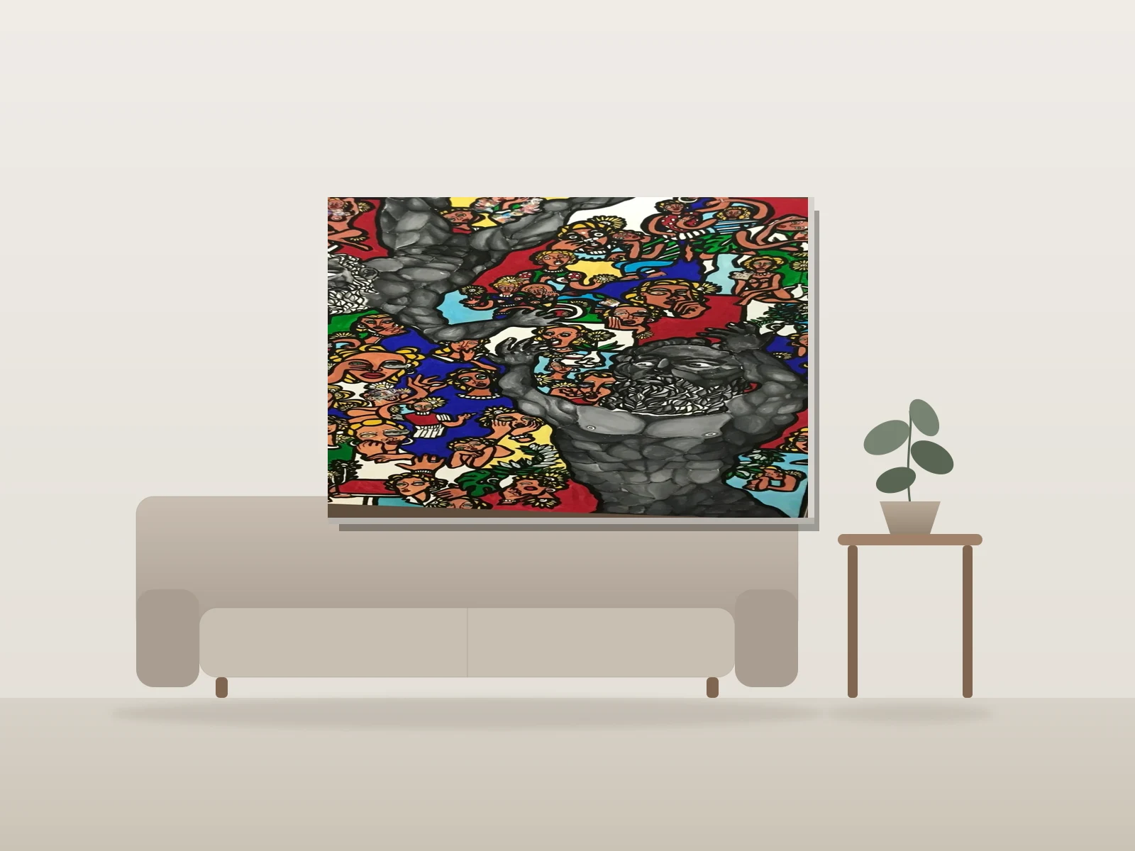 Ville des Dieux, by Melissa Wright Katongola shown to scale in a room