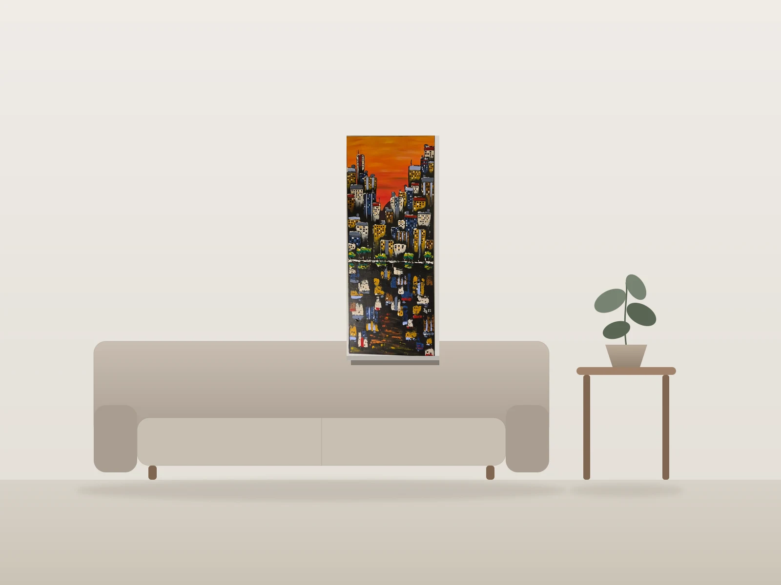 Nouveaux horizons by Josiane Boulet shown to scale in a room