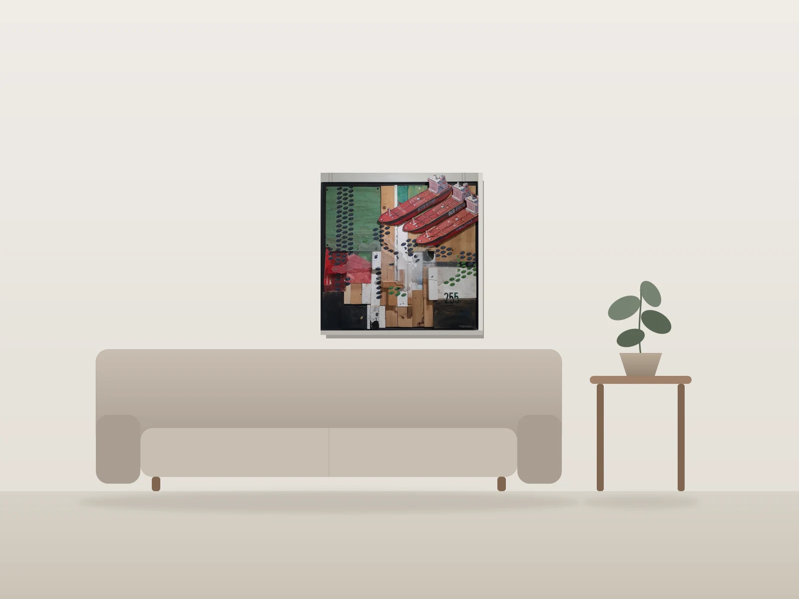 Huile d'olive en Méditérrannée by Timoh Garcia shown to scale in a room