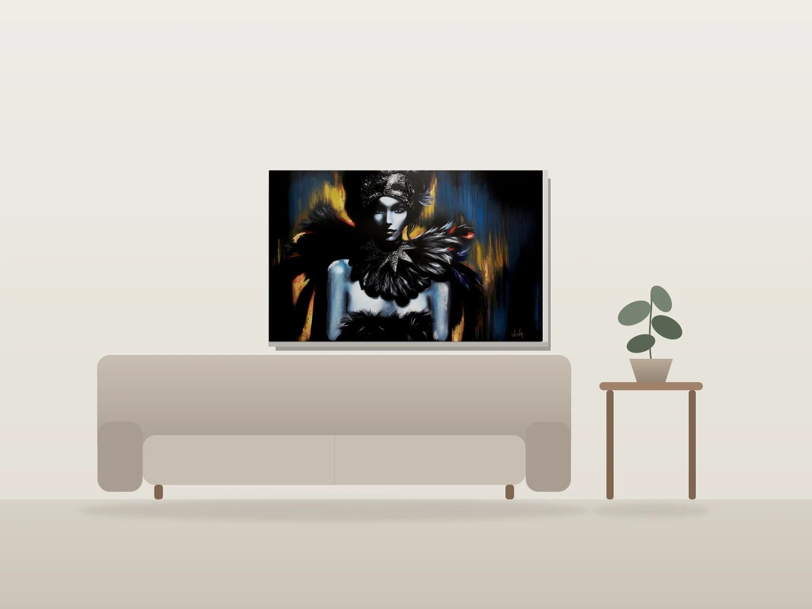 Enlève ton masque by Wina Art shown to scale in a room