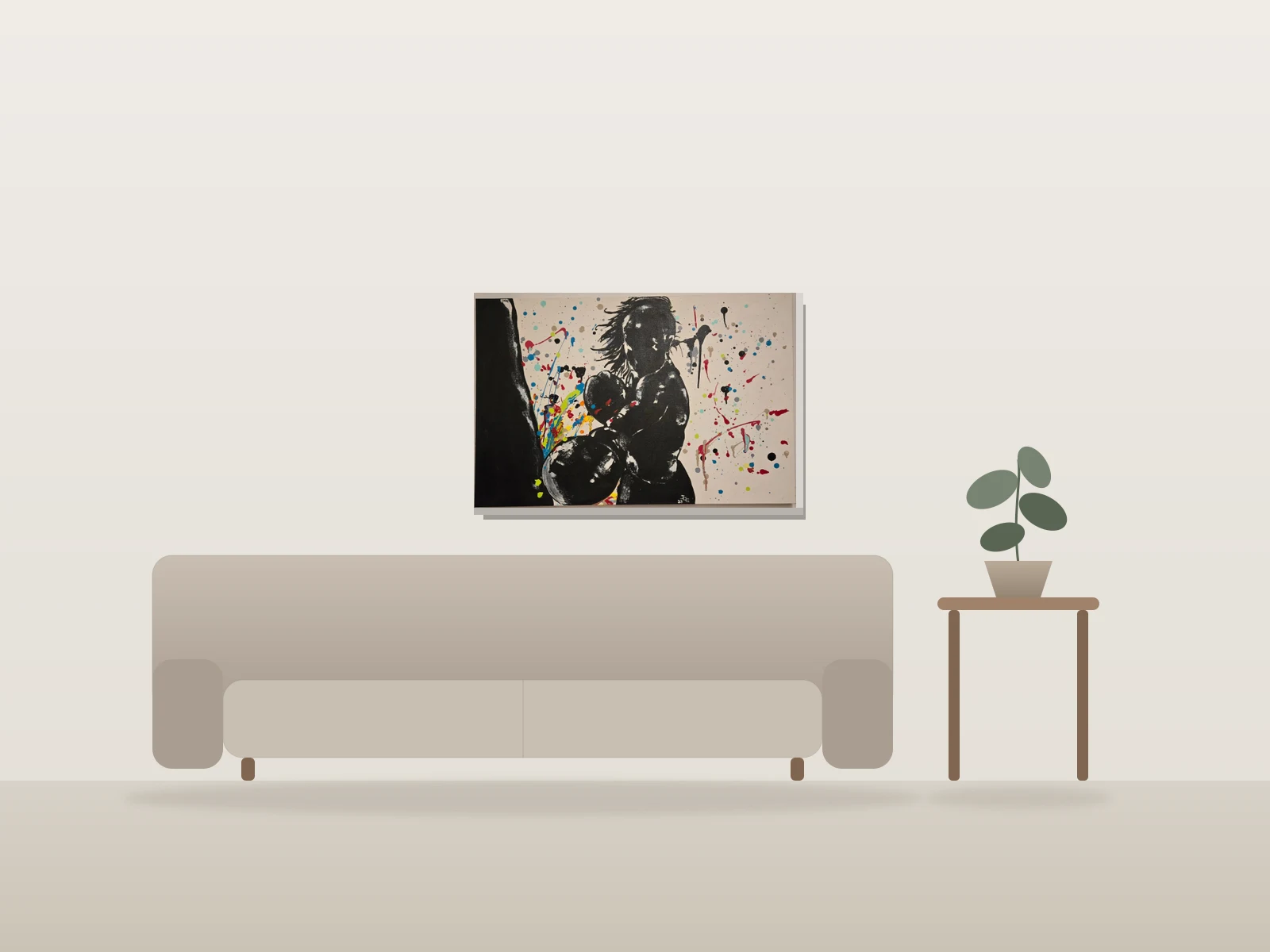 La boxeuse by Josiane Boulet shown to scale in a room