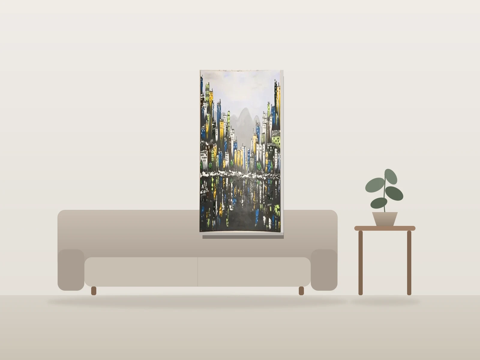 Restez calme et détendez-vous by Josiane Boulet shown to scale in a room