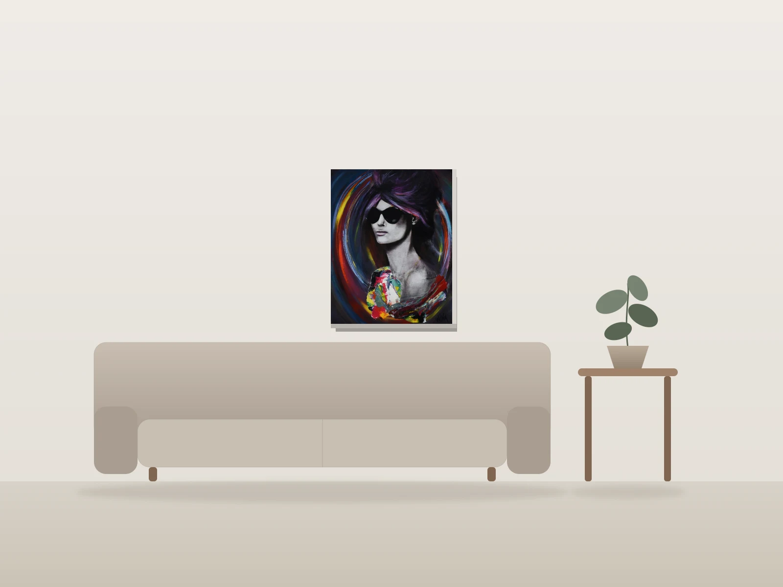 Énigmatique by Wina Art shown to scale in a room