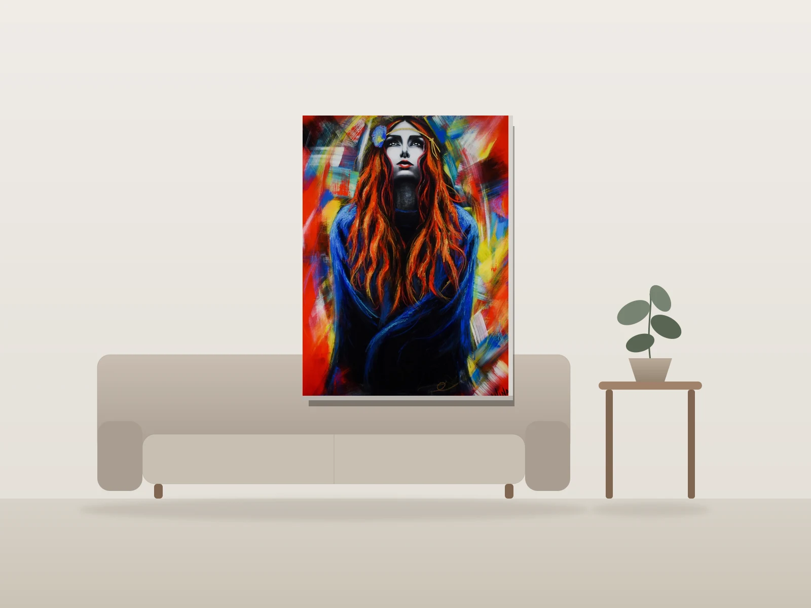 Contemplation par Wina Art présentée à l'échelle dans une pièce