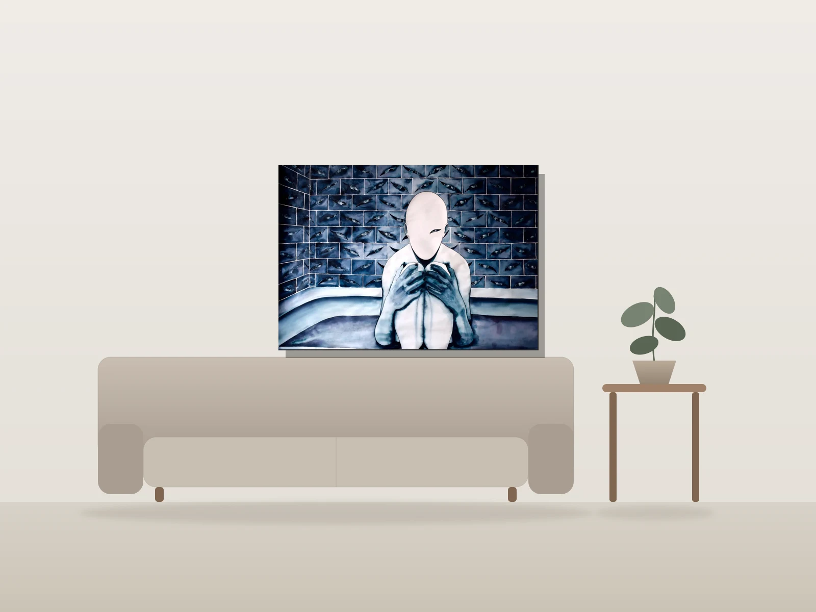 Le regard des gens by Ugo Jeanjean shown to scale in a room