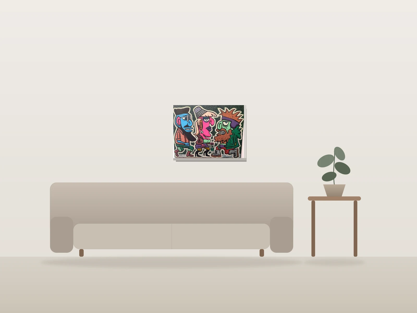 Sans titre by El diablo shown to scale in a room