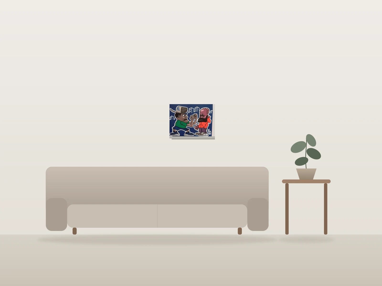 Sans titre by El diablo shown to scale in a room