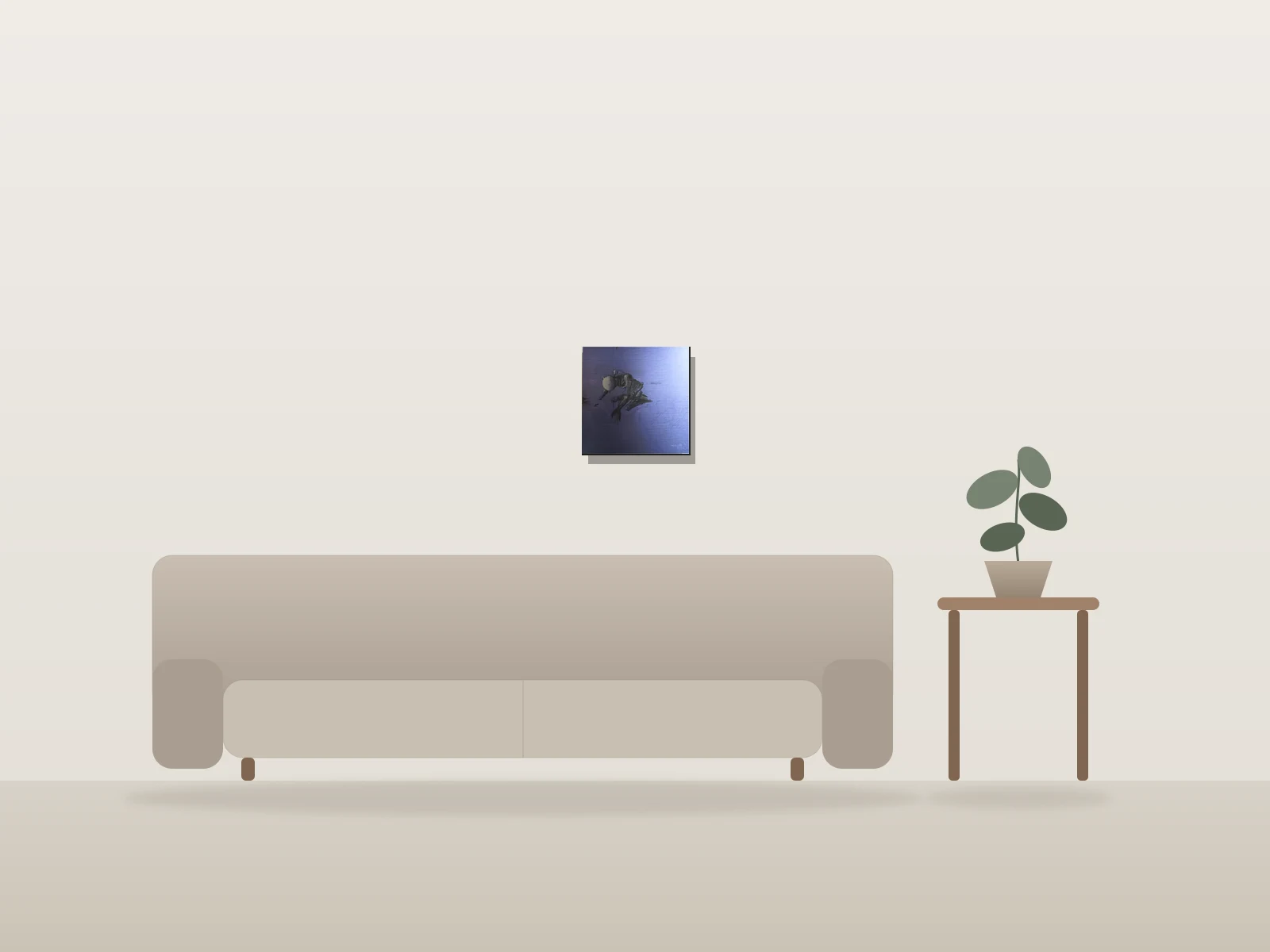 En supposant la position - Bleu n° 1 by Luis Valoyes shown to scale in a room
