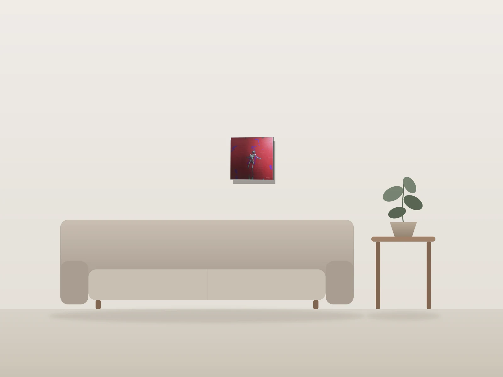 En supposant la position - Rouge n° 7 by Luis Valoyes shown to scale in a room