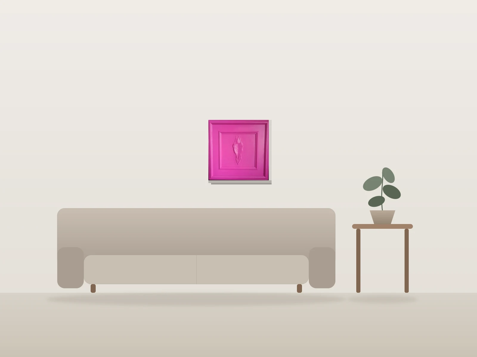 Vulve monochrome by The Rouge Color shown to scale in a room