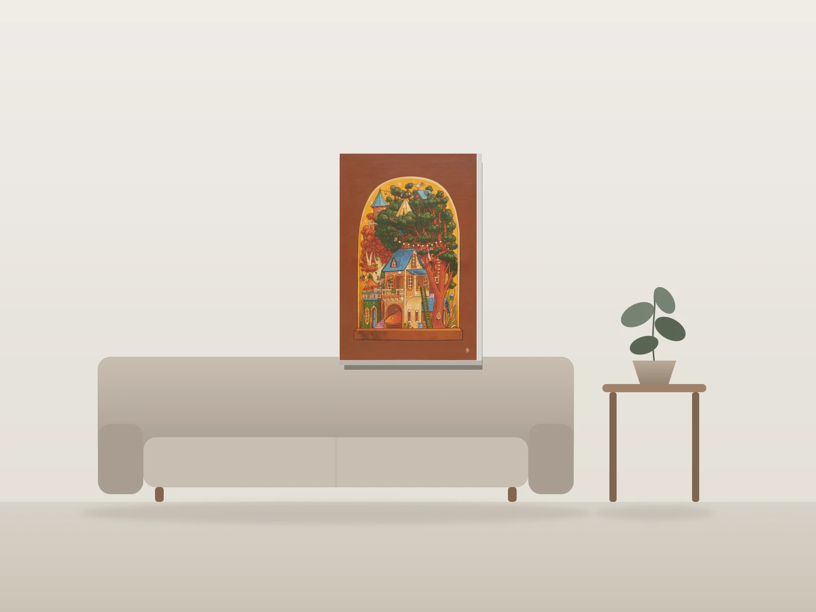 La cloche by T shown to scale in a room
