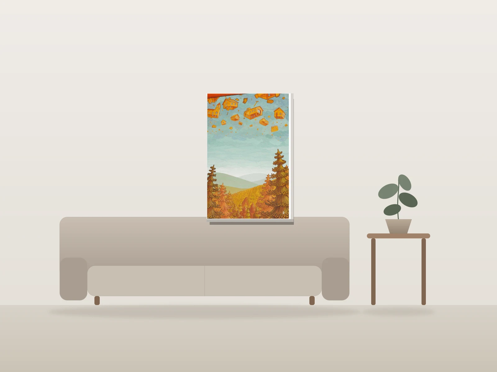 L'envolée by T shown to scale in a room