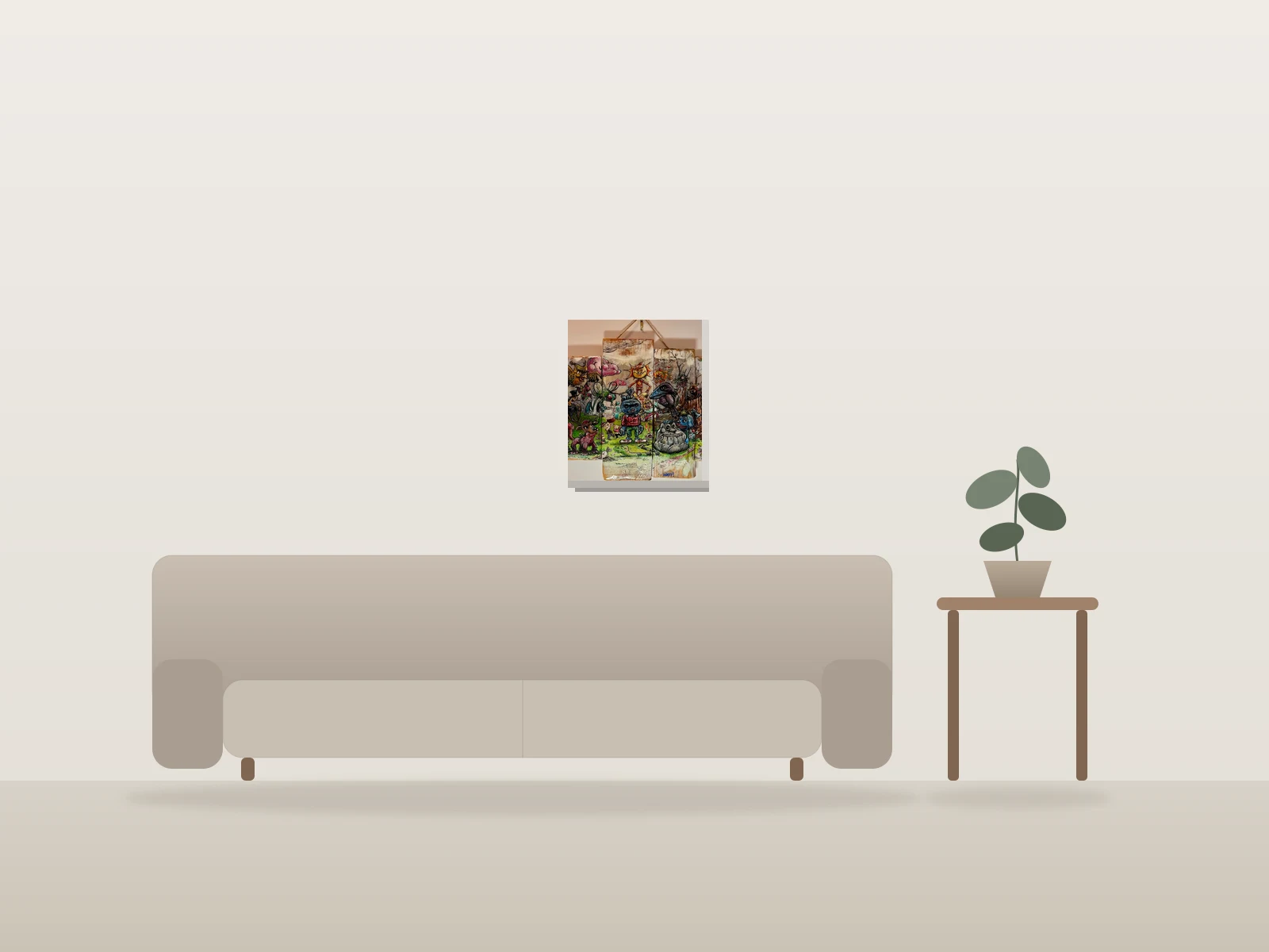 Petit ourson de la forêt by WATT shown to scale in a room