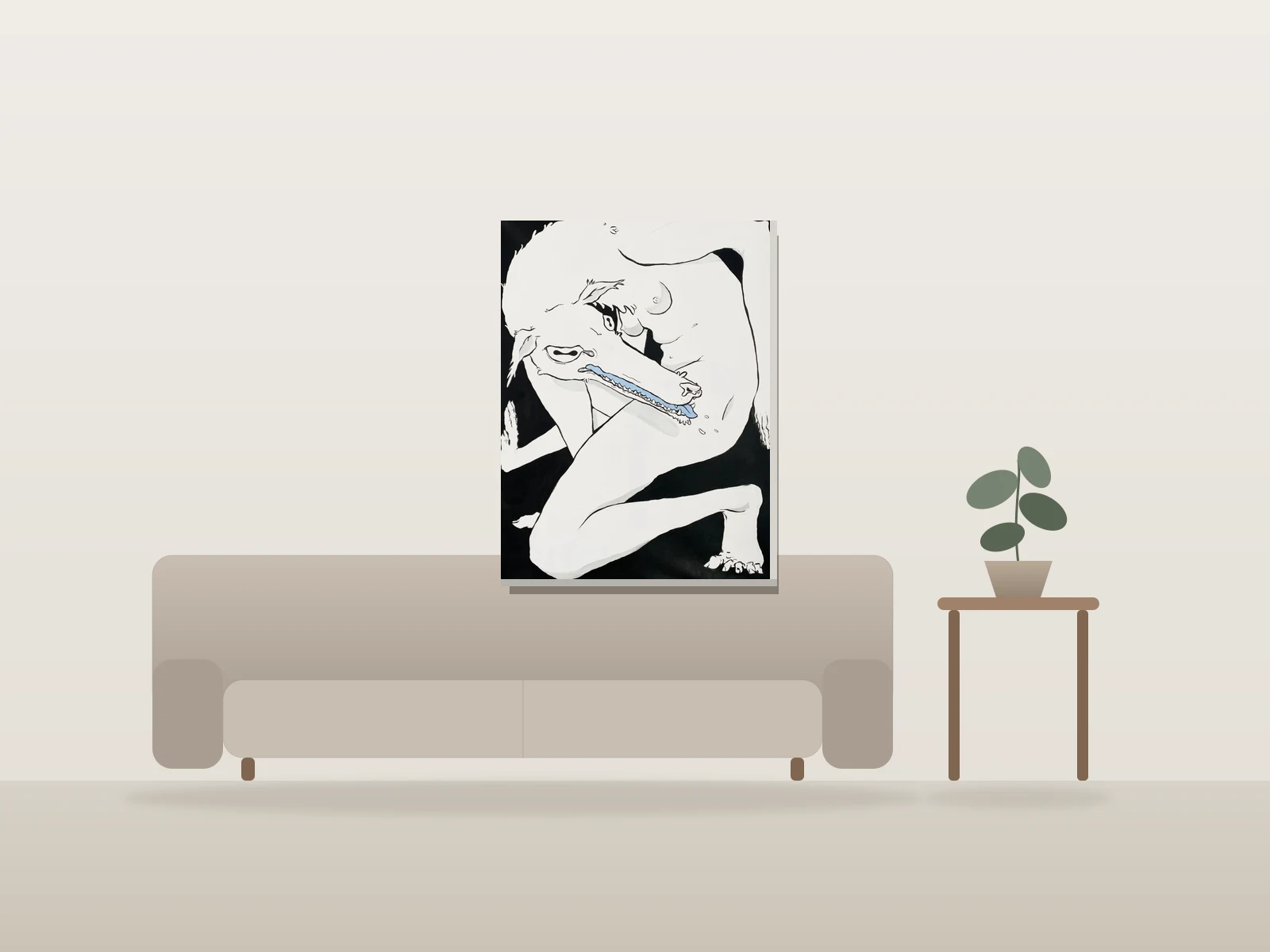 Déesse du Loup by Lola Zen shown to scale in a room