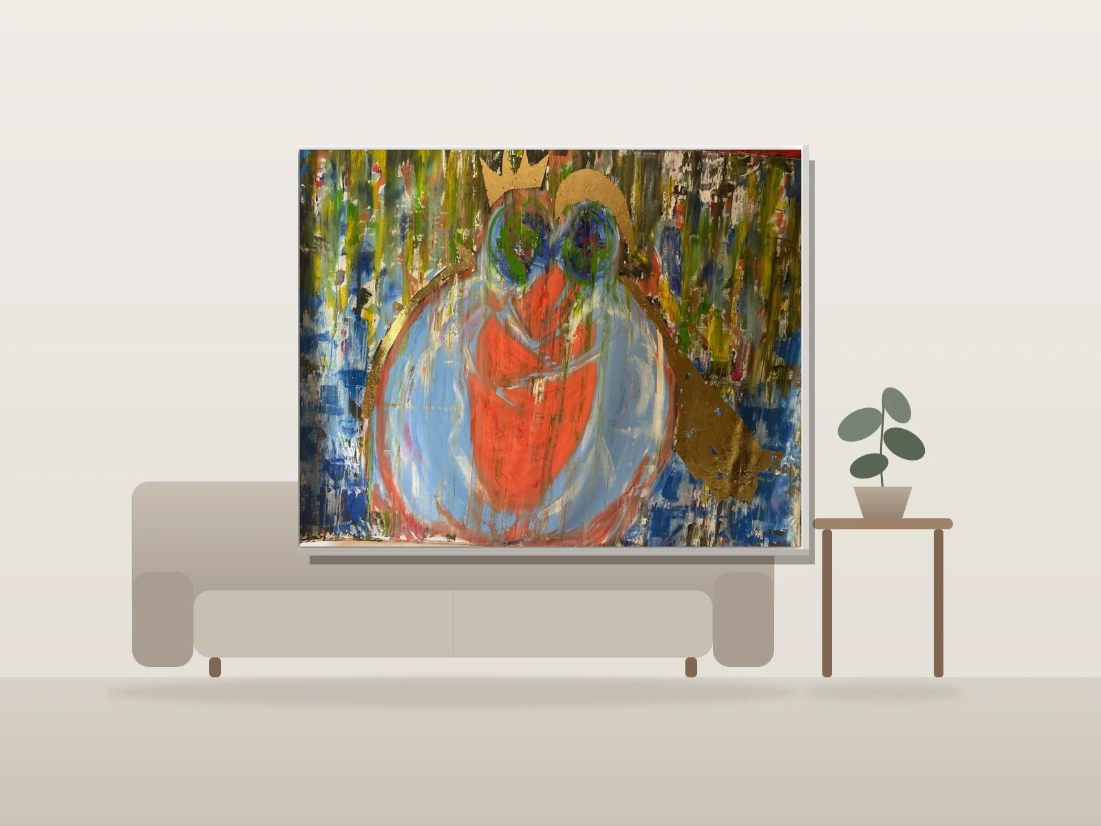 Roi et Reine by Mia Ème shown to scale in a room