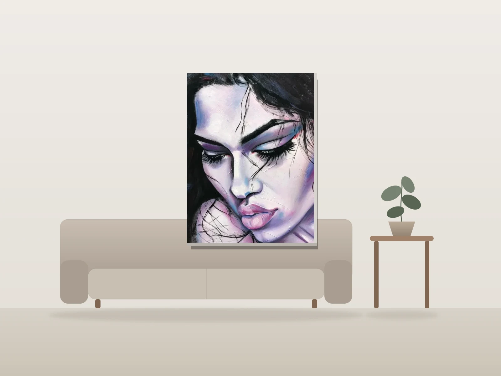 Violette by Sylvia Cohen Art shown to scale in a room