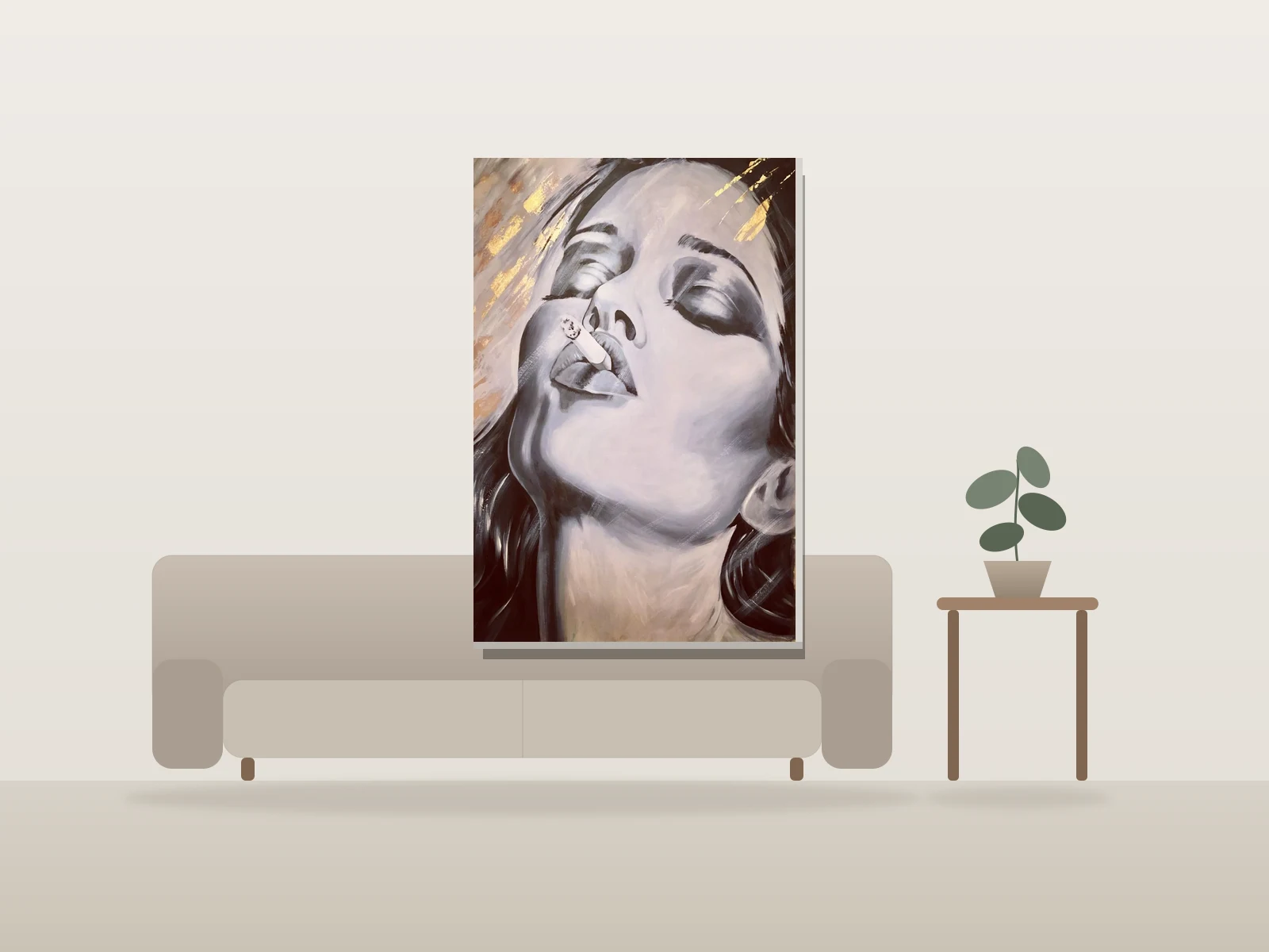 Kate par Sylvia Cohen Art présentée à l'échelle dans une pièce