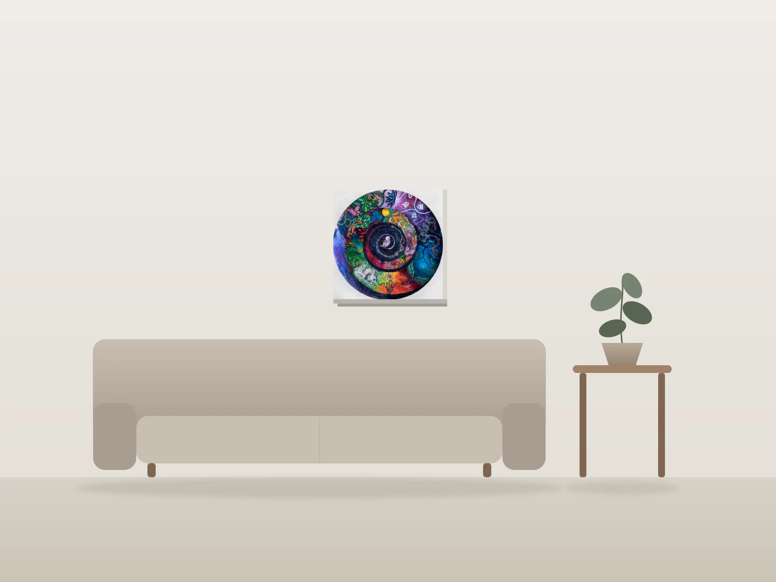 Spirale de la vie by Sébastien Clermont shown to scale in a room