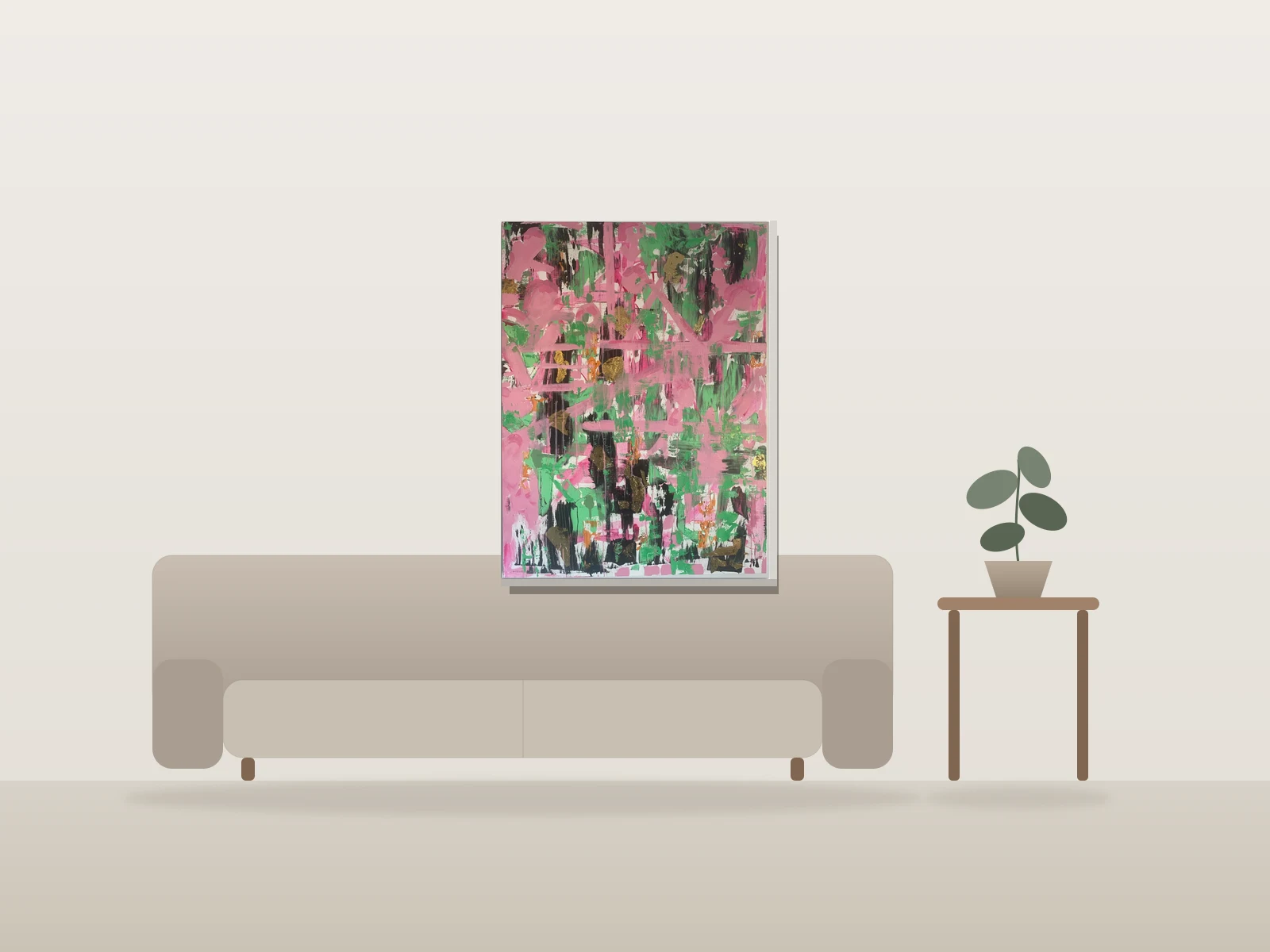 art by Mia Ème shown to scale in a room