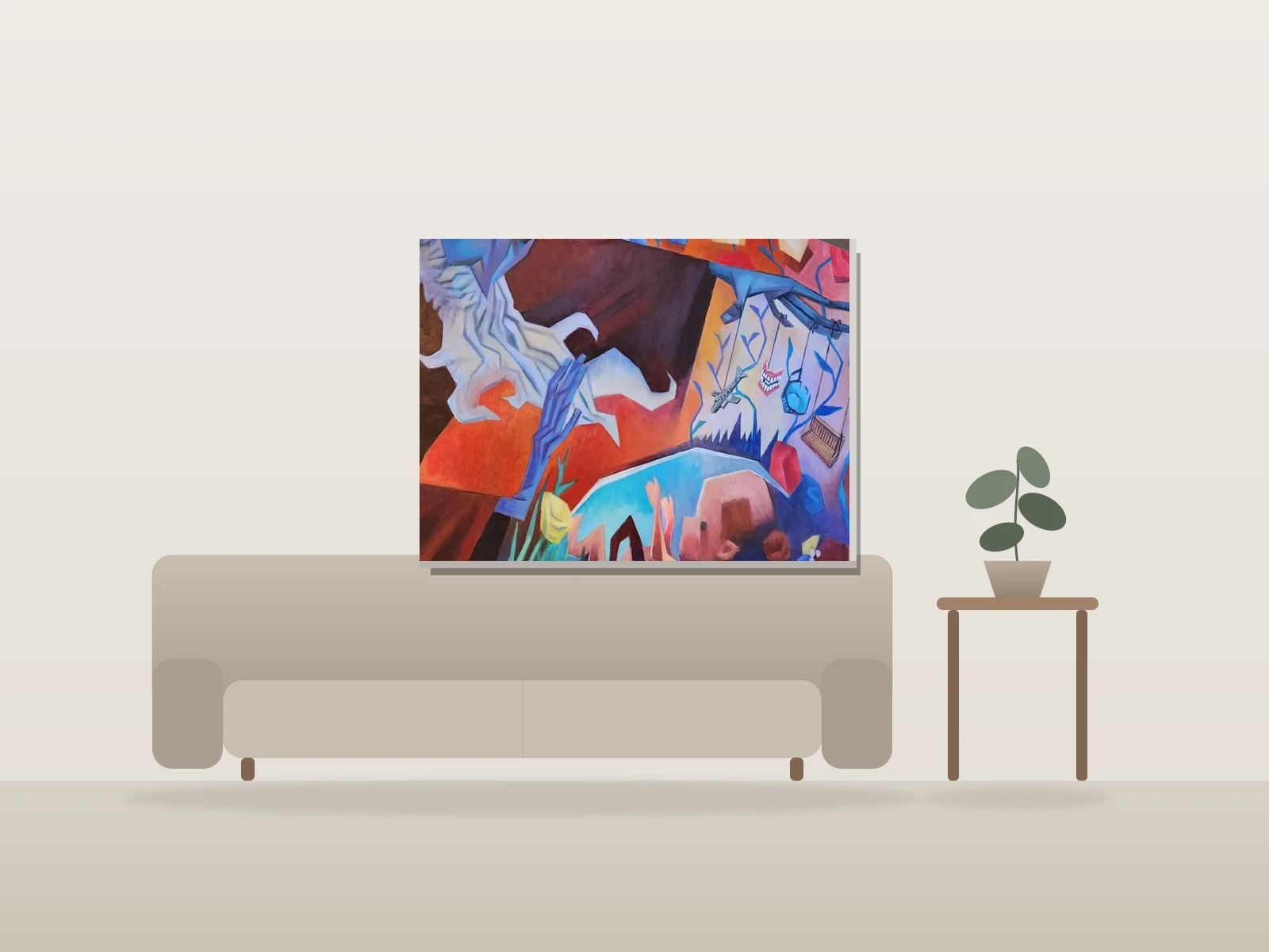 Mobile by Charlie Ramos shown to scale in a room