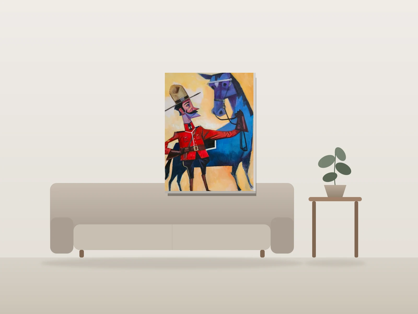 Gendarme à cheval by Charlie Ramos shown to scale in a room