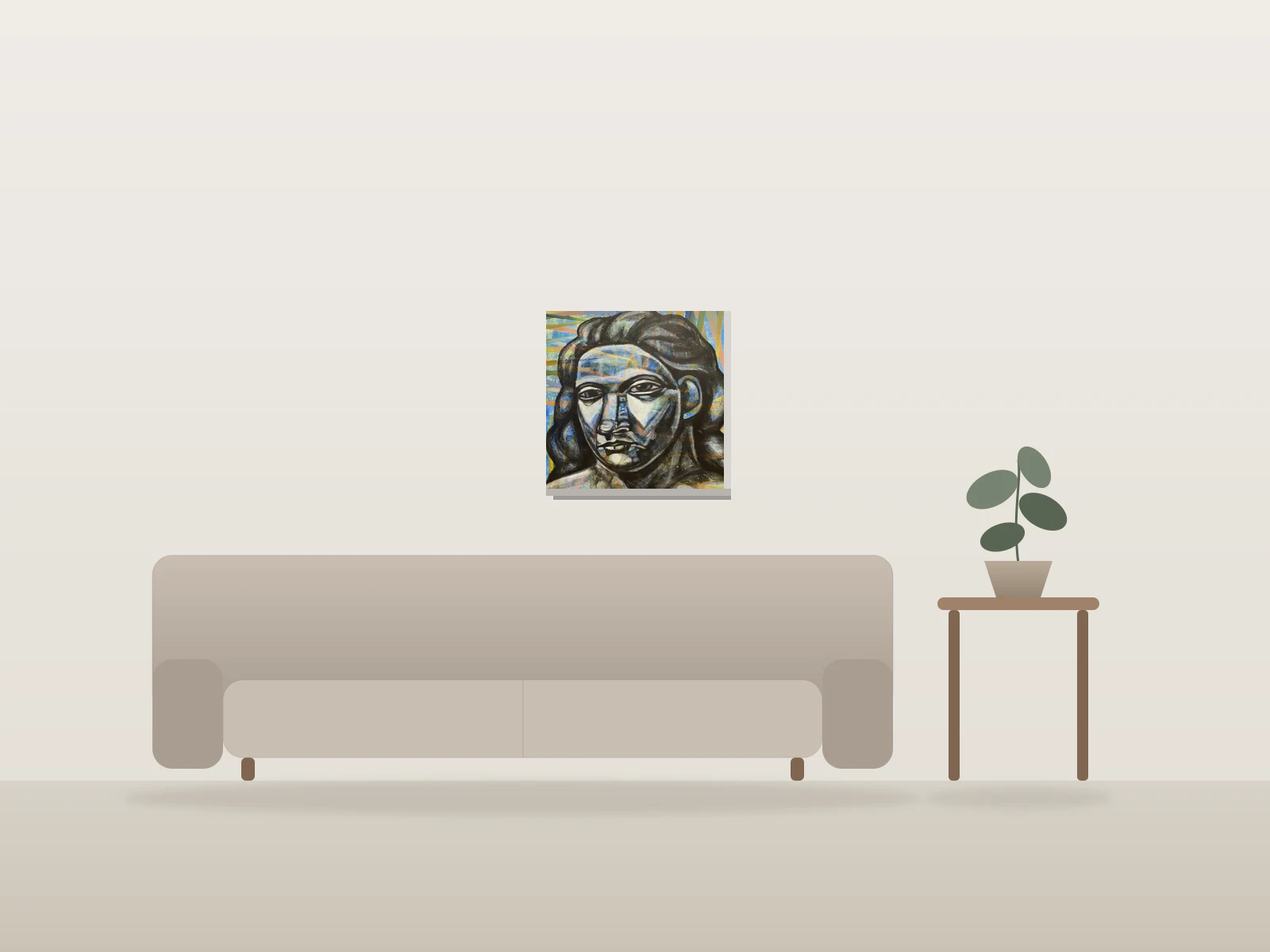 Sans titre by Felix Burobu shown to scale in a room