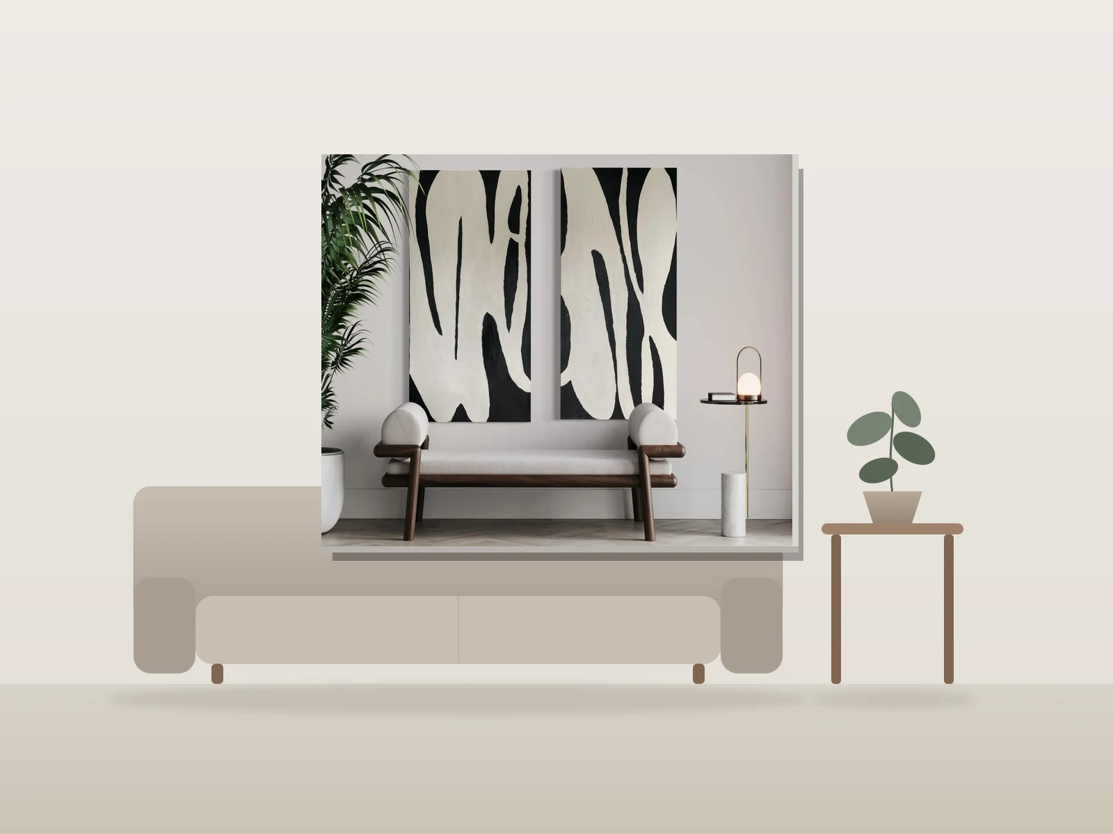 Sorella I & II by Christina Coscia shown to scale in a room
