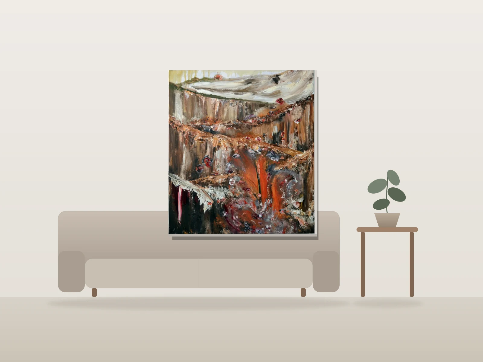 Échantillons de sable by Nadim shown to scale in a room