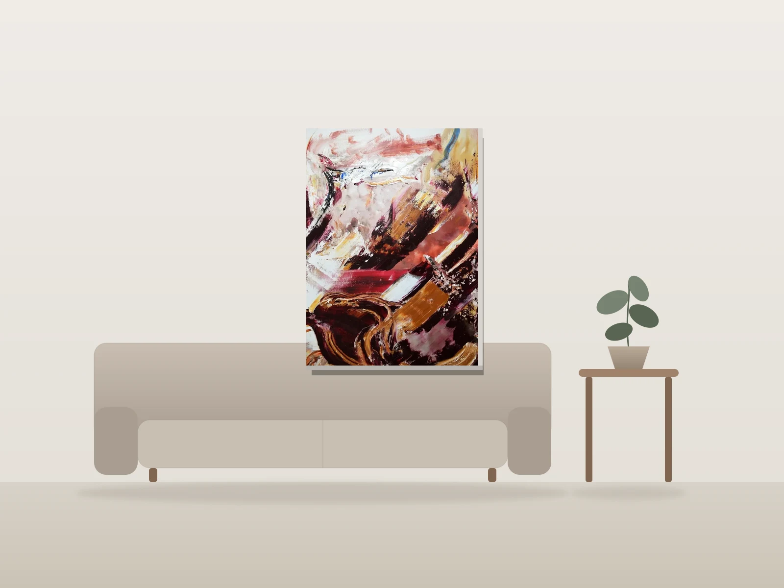 Oiseaux aptères by Nadim shown to scale in a room