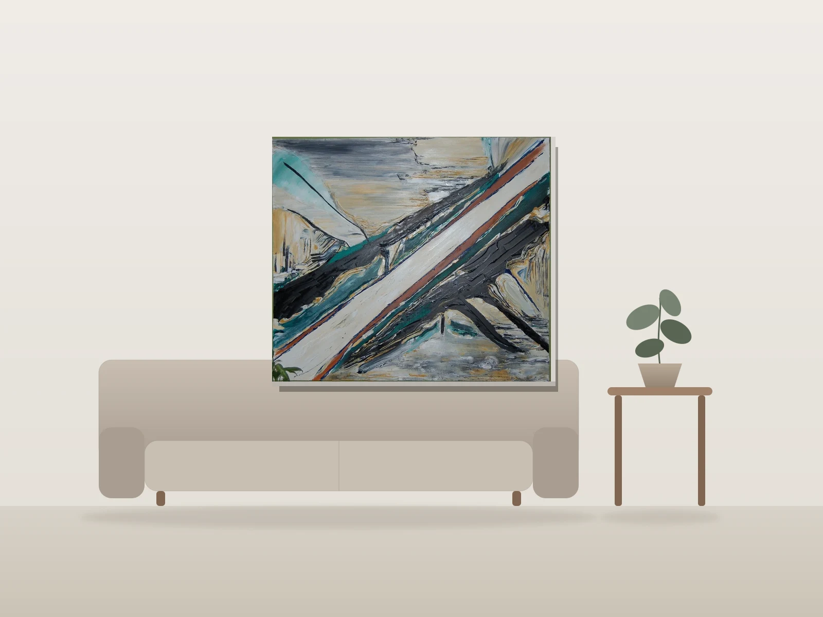 Un certain vol d'oiseau by Nadim shown to scale in a room