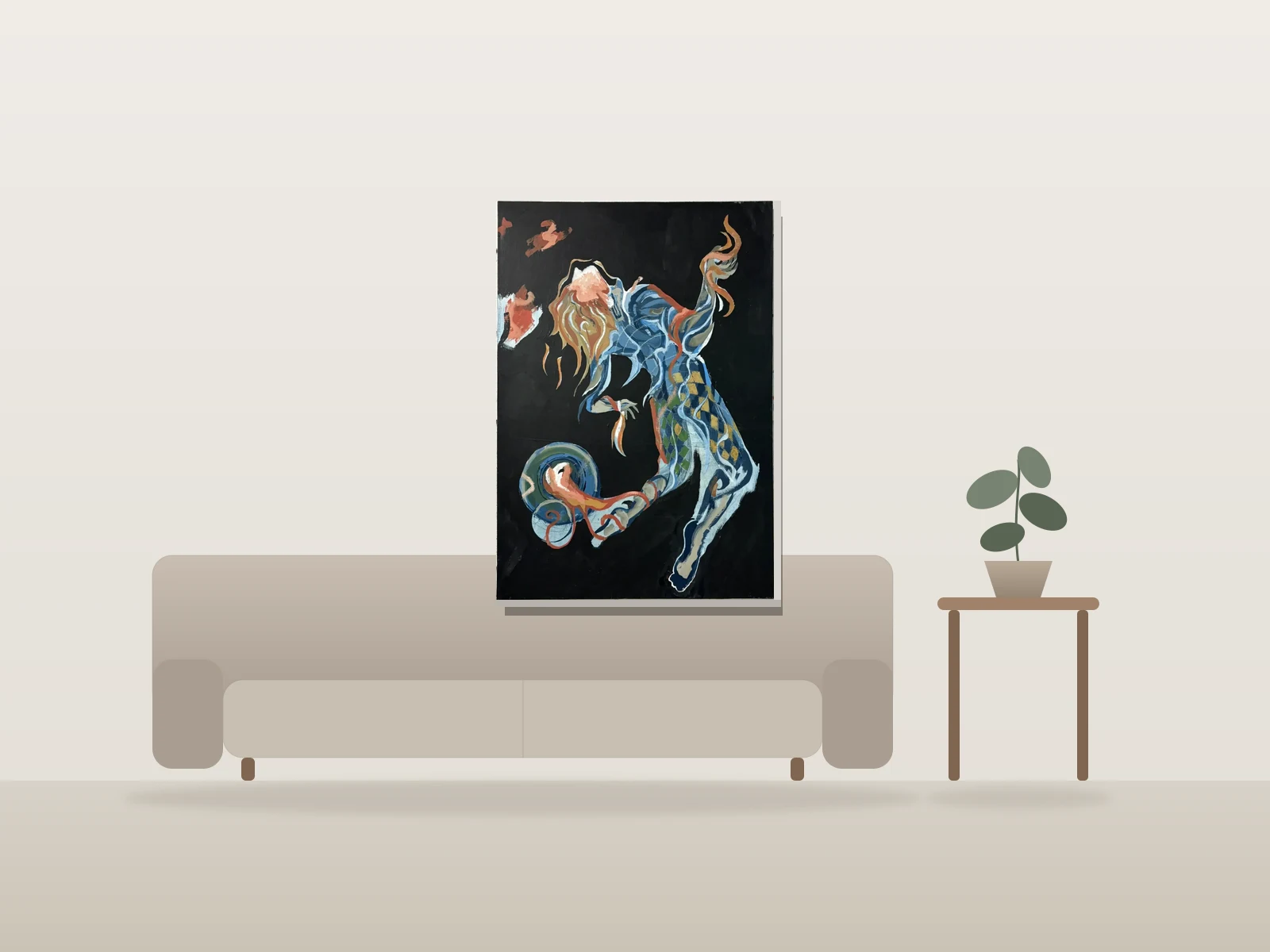 Tout feu tout flammes by GWAN shown to scale in a room