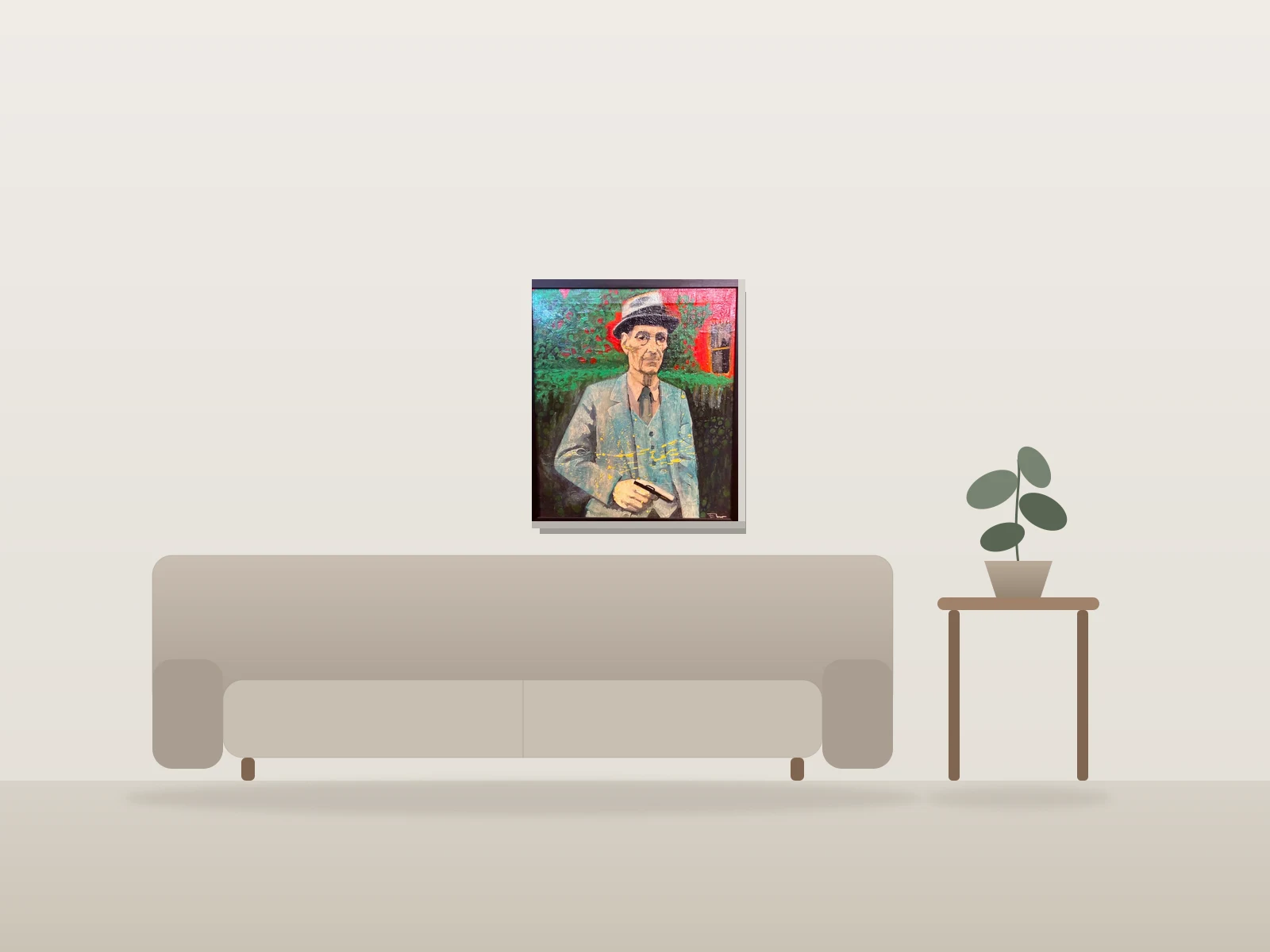 William Burroughs by Gaëlle Eber shown to scale in a room