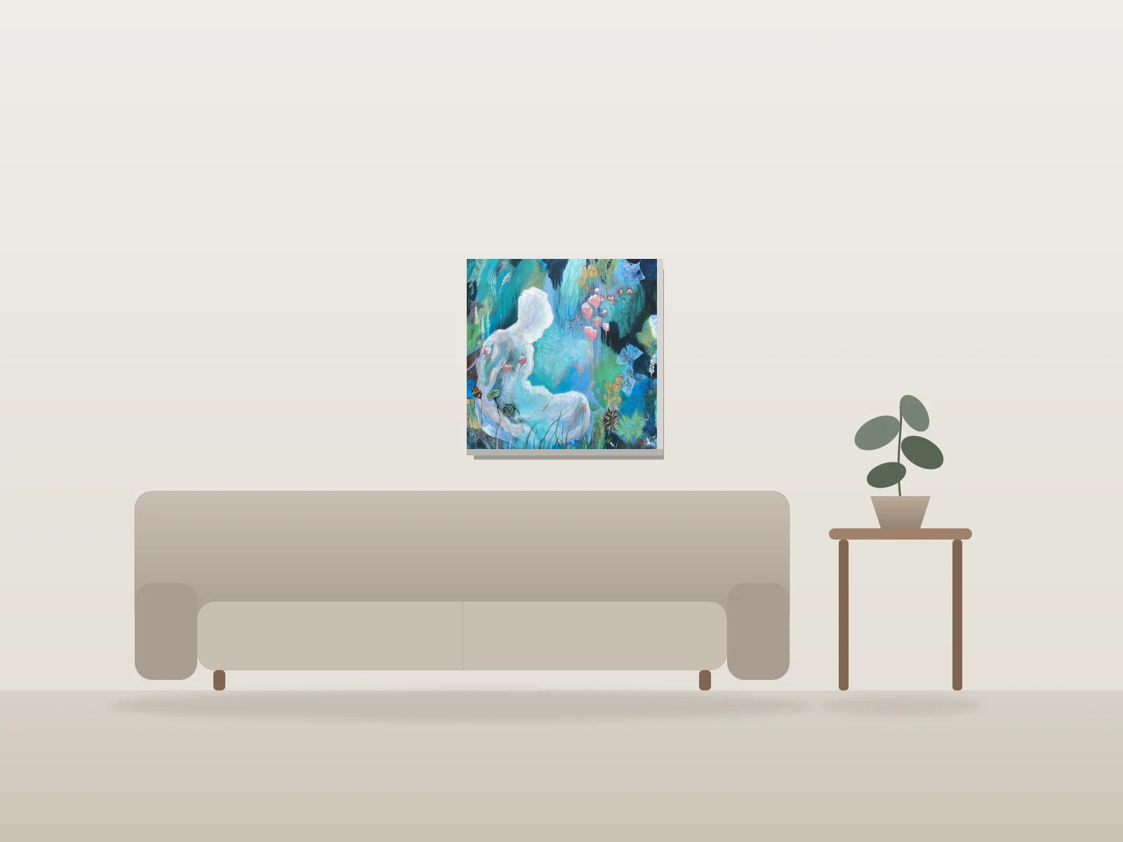 L'heure bleue by Isa C artiste shown to scale in a room