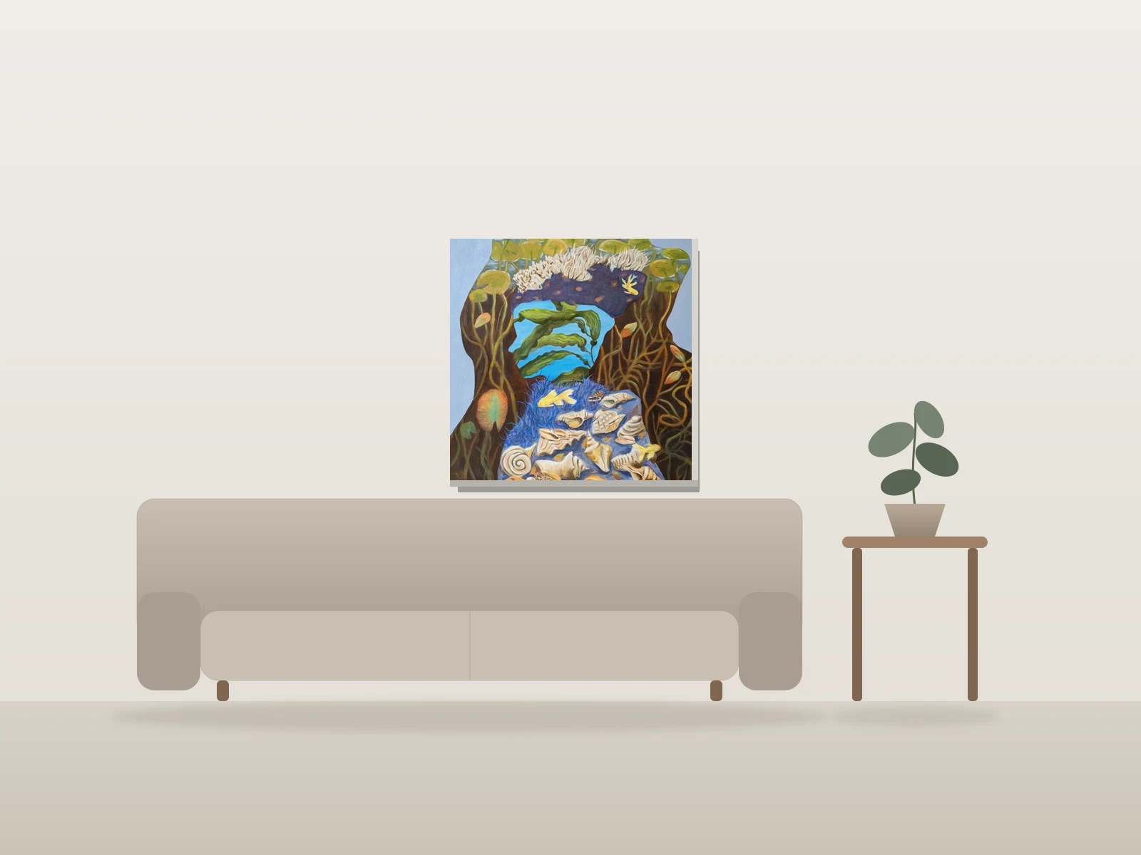 Élégance marine by Isa C artiste shown to scale in a room