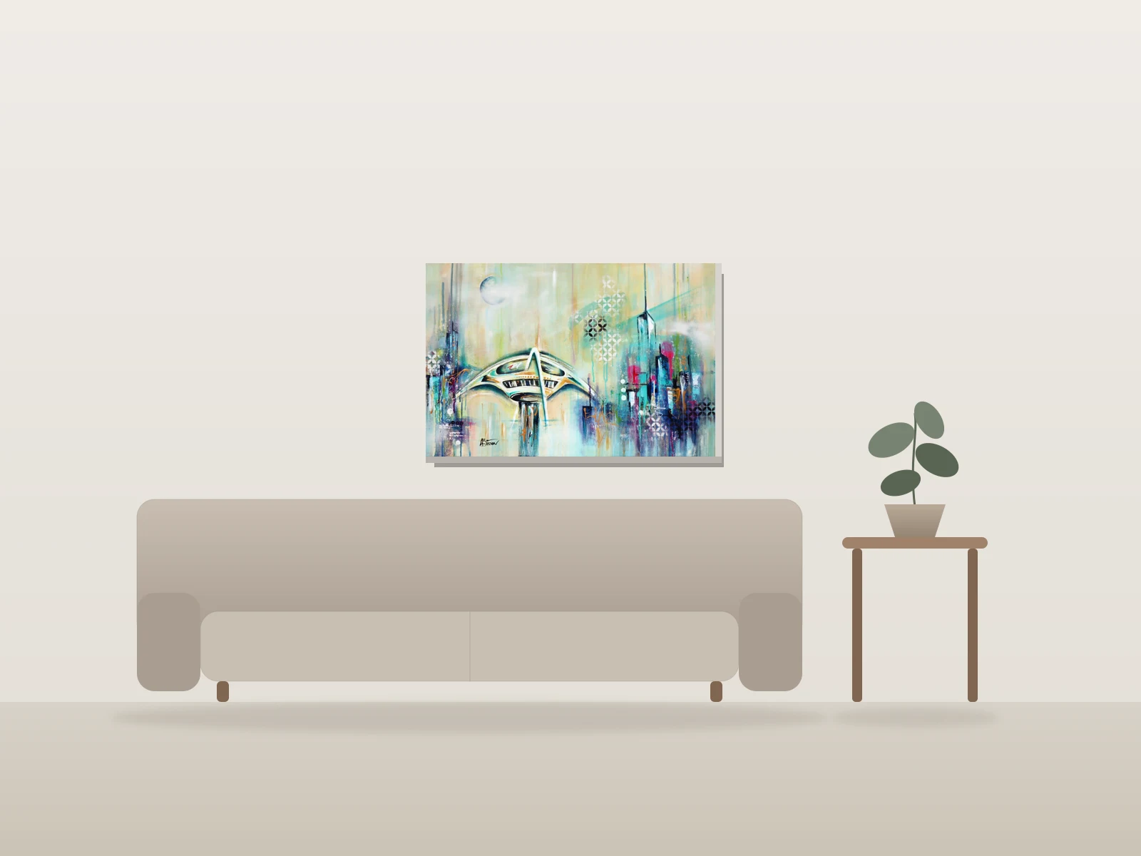 LAX XIII by Angela Bisson shown to scale in a room