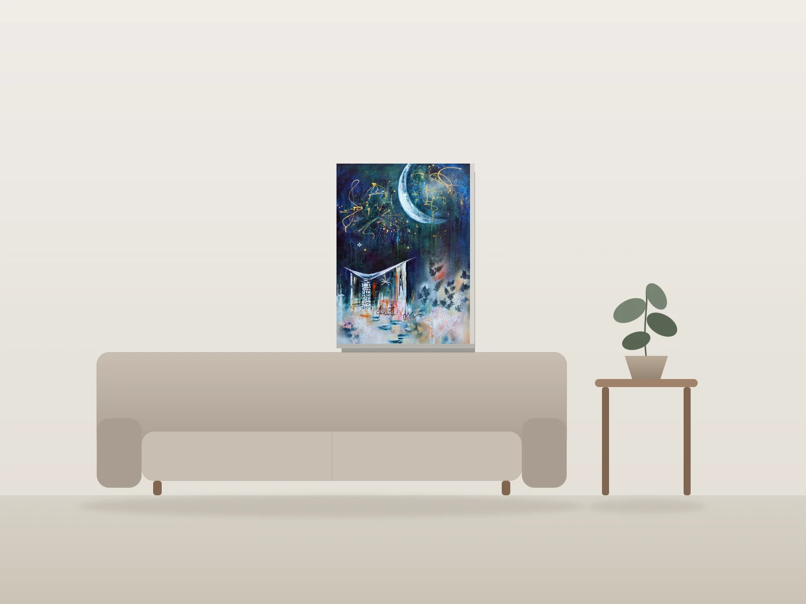 Harmony XIII by Angela Bisson shown to scale in a room