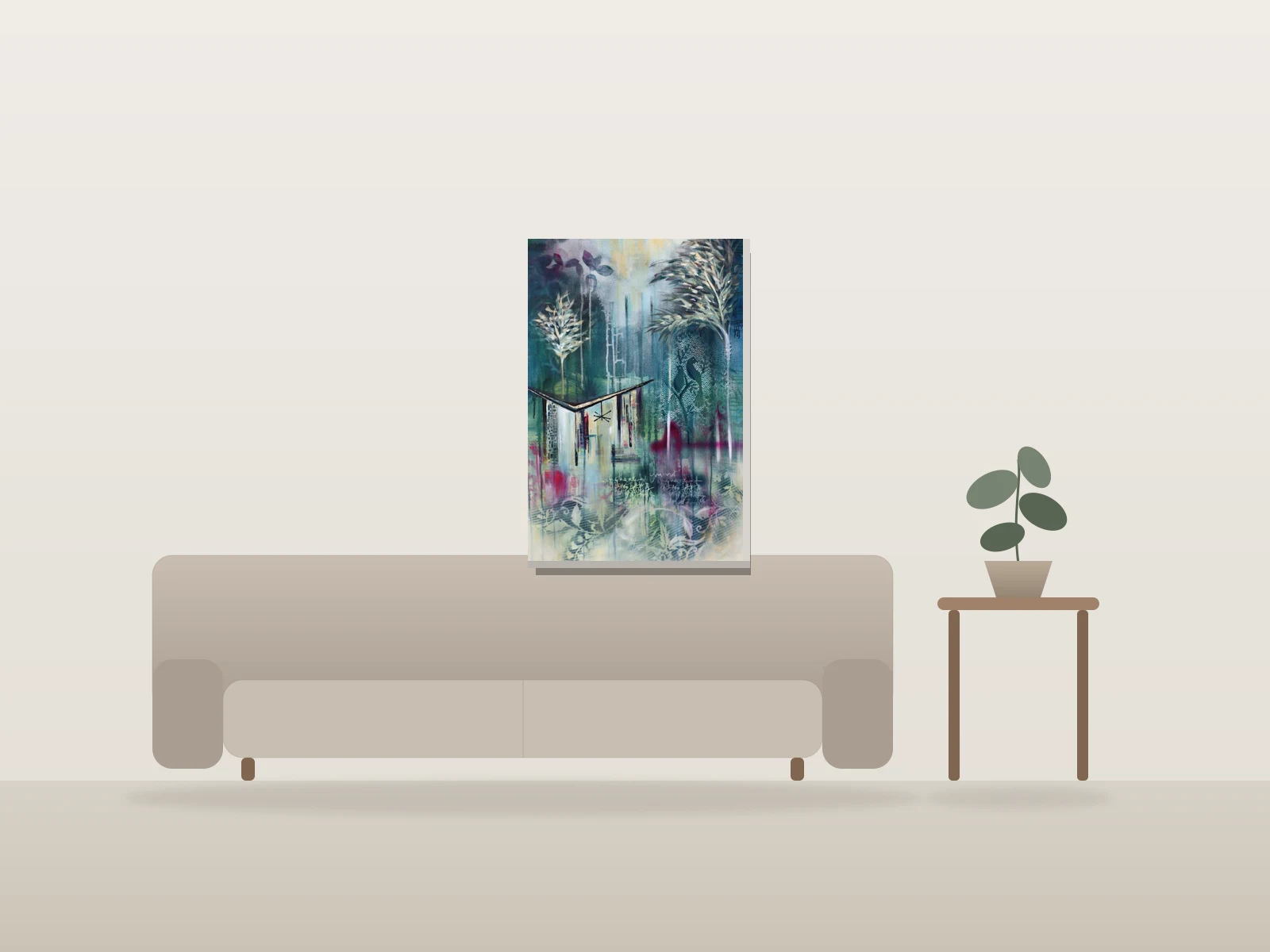 Harmony XI by Angela Bisson shown to scale in a room