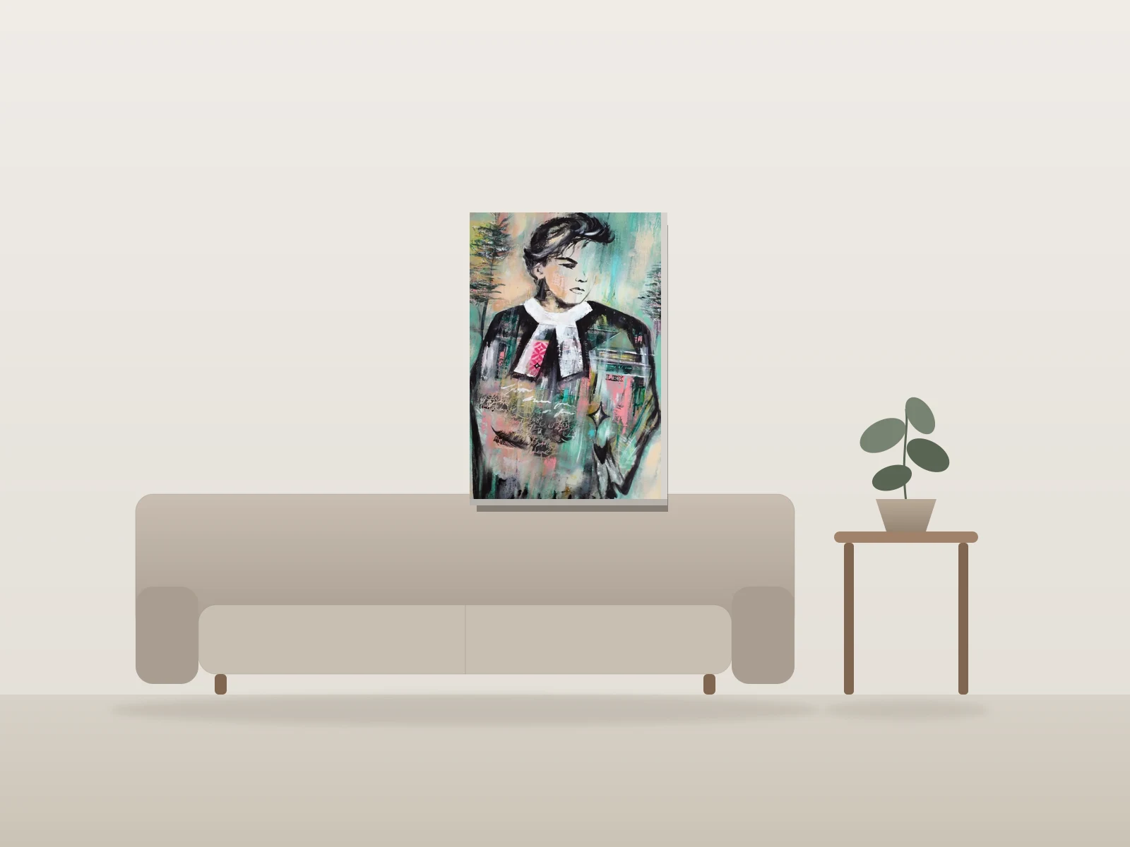 Le plaideur poétique by Angela Bisson shown to scale in a room