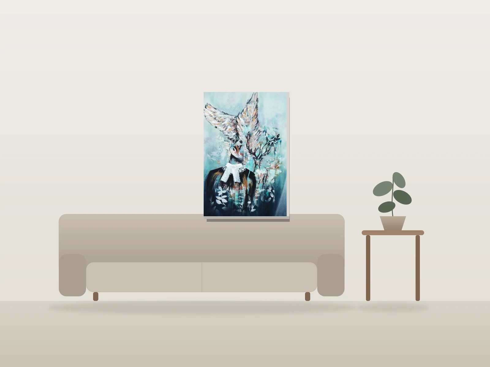 Les Ailes de la justice IX by Angela Bisson shown to scale in a room