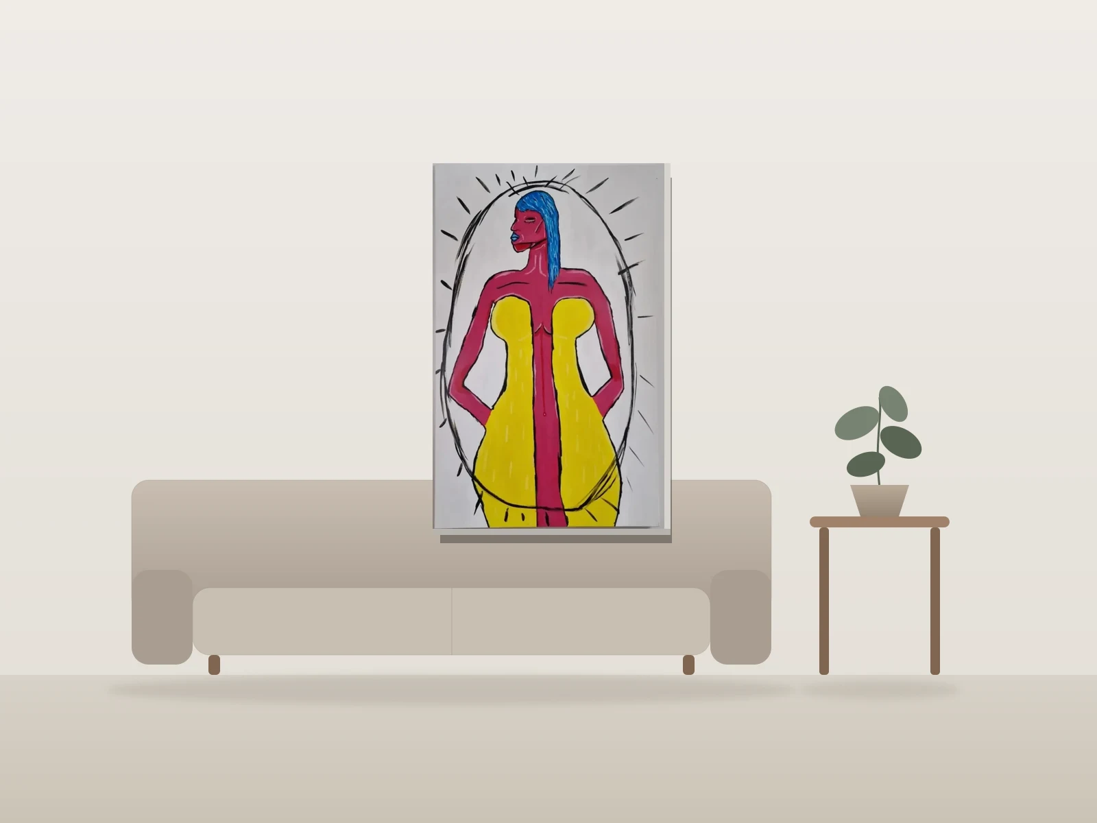 Regardez-moi ! by Naqo shown to scale in a room
